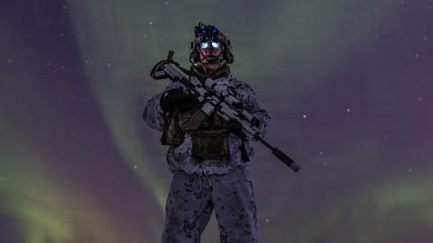 An US Marine Corps infantry rifleman poses for a photo during exercise Cold Response 26 in Setermoen, Norway, on February 11, 2026. (US Marine Corps)