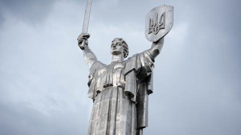The Ukrainian Motherland Monument is seen in Kyiv on June 3, 2025. (Getty Images)