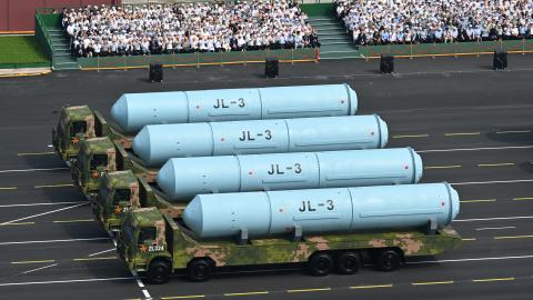 A nuclear missile formation participates in a military parade in Beijing on September 3, 2025. (Getty Images)