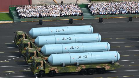 A nuclear missile formation participates in a military parade in Beijing on September 3, 2025. (Getty Images)