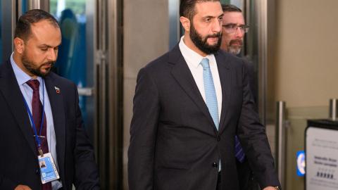 President of Syria Ahmed al-Shara arrives for the UN’s General Assembly on September 23, 2025, in New York City. (Getty Images) Share to Twitter
