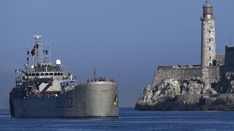 Caption Mexican Navy ship Isla Holbox arrives at Havana Bay with humanitarian aid on February 12, 2026, as the island nation struggles under a US blockade of oil deliveries. (Getty Images)