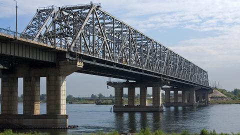 Trans-Siberian Railway Bridge spanning the Yenisei River in Krasnoyarsk, Krasnoyarsk Krai, Russia