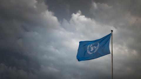 A flag of the United Nations flies at the United Nations Offices in Geneva on August 14, 2025. (Getty Images)
