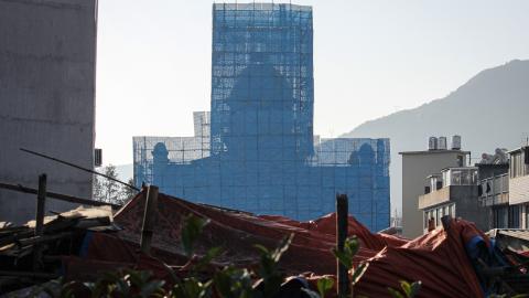 The Yayang church is seen covered in scaffolding in Wenzhou, China, on January 9, 2026. The church in eastern China was scaffolded and had its cross removed, with residents and rights groups saying multiple members had been arrested as a national crackdown on unofficial Christian organizations grew. (Getty Images)