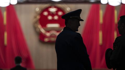 Members of the Chinese Military delegation before the closing session of the National People's Congress at the Great Hall of the People on March 12, 2026, in Beijing, China. (Getty Images)
