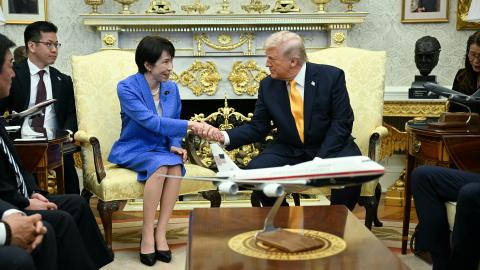 US President Donald Trump meets with Japan's Prime Minister Sanae Takaichi in the Oval Office of the White House in Washington on March 19, 2026. (Getty Images)