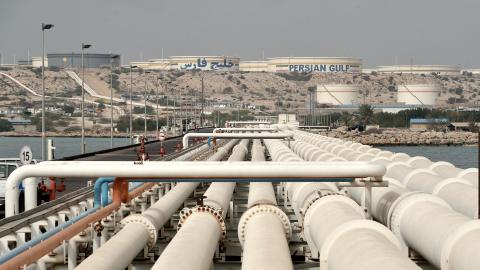 A general view of the Port of Kharg Island Oil Terminal, 25 km from the Iranian coast in the Persian Gulf and 483 km northwest of the Strait of Hormuz, in Iran on March 12, 2017. Kharg Island Oil Terminal brings Iranian oil to the world market. The oil terminal is the world's largest open oil terminal, with 95% of Iran's crude oil exports coming through it. (Photo by Fatemeh Bahrami/Anadolu Agency/Getty Images)