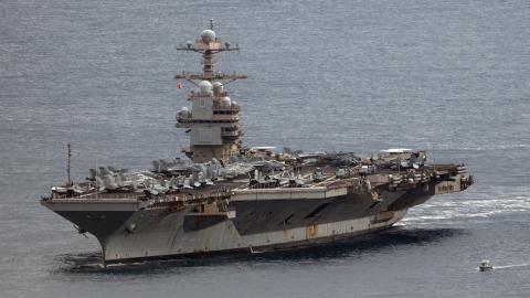 The United States Navy aircraft carrier USS Gerald R. Ford arrives in Souda Bay on March 23, 2026, in Souda, Greece. (Getty Images) Share to Twitter