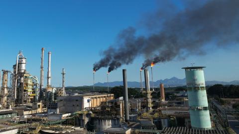 An oil refinery operates 24 hours a day in Rio de Janeiro, Brazil, on March 25, 2026. (Getty Images)