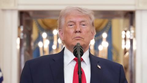 President Donald Trump, during his speech about the Iran war from the Cross Hall of the White House on Wednesday, April 1, 2026, in Washington. (Getty Images) Share to Twitter