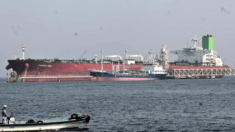  A tanker that transported crude oil without passing through the Strait of Hormuz on March 30, 2026 off Tane, Kikuma-cho, Imabari, Ehime, Japan. (Photo by The Asahi Shimbun via Getty Images)