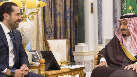 Saudi King Salman receives former Lebanese Prime Minister Saad Hariri, who resigned recently, in Riyadh, November 6, 2017 (Bandar Algaloud / Saudi Royal Council / Handout/Anadolu Agency/Getty Images)