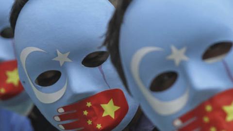 Demonstrators protest China's policies towards Uyghur Muslims and other minorities, in Jakarta, Indonesia on January 4, 2021. (Getty Images)
