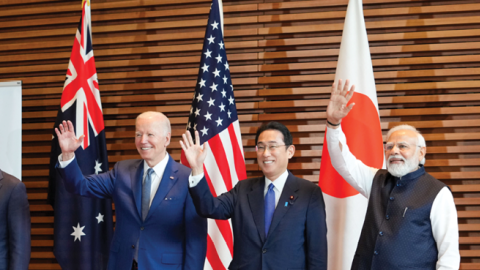 Prime Minister of Australia Anthony Albanese, President Joe Biden,  Prime Minister of Japan Fumio Kishida and Prime Minister of India Narendra Modi on May 24, 2022, in Tokyo, Japan ahead of the QUAD leaders' summit. (Zhang Xiaoyou - Pool/Getty Images)