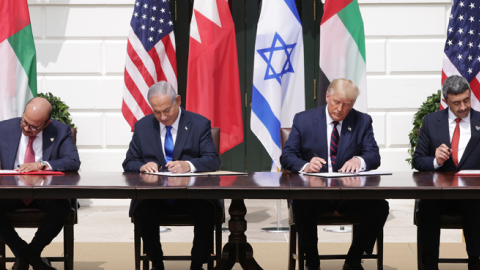 The signing ceremony of the Abraham Accords on the South Lawn of the White House on September 15, 2020, in Washington, DC. (Alex Wong/Getty Images)