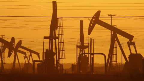 Pump jacks in an oil field over the Monterey Shale formation on March 24, 2014 near Lost Hills, California. (David McNew/Getty Images)