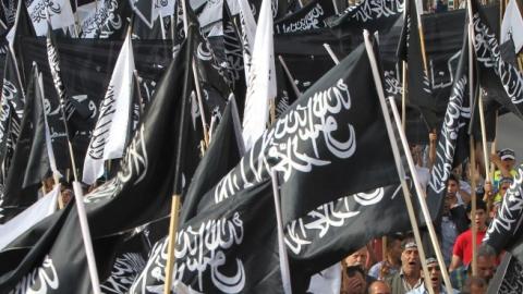 Supporters of Hizb al-Tahrir, a Palestinian political movement that calls for the return of an Islamic state in the Arabic world, protest on May 28, 2014 in the West Bank city of Hebron. (HAZEM BADER/AFP/Getty Images)