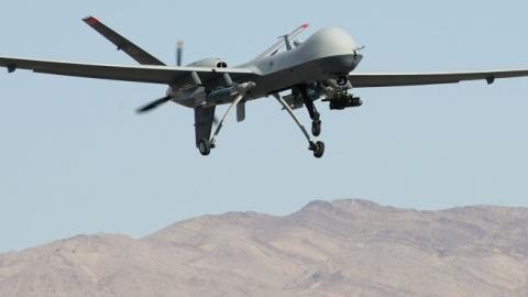 An MQ-9 Reaper takes off August 8, 2007 at Creech Air Force Base in Indian Springs, Nevada. (Ethan Miller/Getty Images)