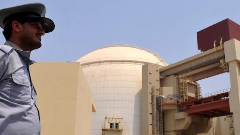 The reactor building at the Russian-built Bushehr nuclear power plant as the first fuel is loaded, on August 21, 2010 in Bushehr, southern Iran. (IIPA via Getty Images)