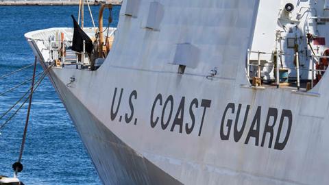 The US Legend-class national security Coast Guard Cutter Hamilton is seen in the port of Odessa on the Black Sea after conducting joint exercises according to NATO standards with the Ukrainian Navy ship Starobelsk on May 11, 2021 in Odessa, Ukraine (Photo