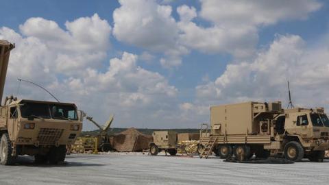 Bravo Battery, 62nd Air Defense Artillery Regiment, 69th Air Defense Artillery Brigade emplaced onto the new training area for a month long exercise  (U.S. Army photo by Sgt. Brandon Banzhaf)