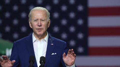 U.S. President Joe Biden speaks to guests during a visit to POET Bioprocessing on April 12, 2022 in Menlo, Iowa. Biden announced that he would ease restrictions on ethanol use to help ease soaring gas prices. (Photo by Scott Olson/Getty Images)