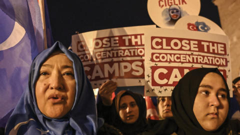 Demonstrators protest Chinese human rights abuses committed against Uyghurs at a rally in Istanbul, Turkey, on December 20, 2019. (Photo by Ozan Kose/AFP via Getty Images)