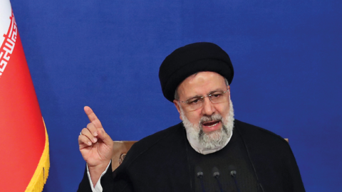 Iranian President Ebrahim Raisi speaks during a press conference in Tehran on August 29, 2022. (STR/AFP via Getty Images)