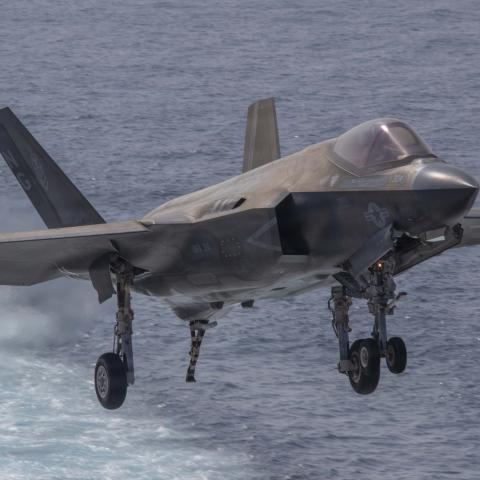 An F-35C Lightning II, attached to Marine Fighter Attack Squadron (VMFA) 314, prepares to make an arrested landing on the flight deck of Nimitz-class aircraft carrier USS Abraham Lincoln (CVN 72) on Jan. 24, 2026. The Abraham Lincoln Carrier Strike Group is underway conducting routine operations in the U.S. 7th Fleet area of operations. Units assigned to 7th Fleet conduct regular Indo-Pacific patrols to deter aggression, strengthen alliances and partnerships, and advance peace through strength. (U.S. Navy p