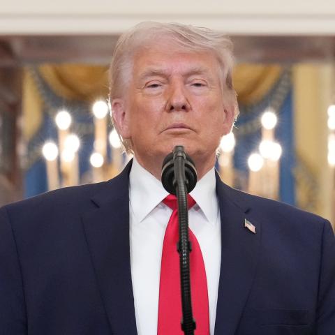 President Donald Trump, during his speech about the Iran war from the Cross Hall of the White House on Wednesday, April 1, 2026, in Washington. (Getty Images) Share to Twitter
