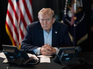 President Donald Trump sits at a table monitoring military operations during Operation Epic Fury against Iran on March 2, 2026. (Getty Images)