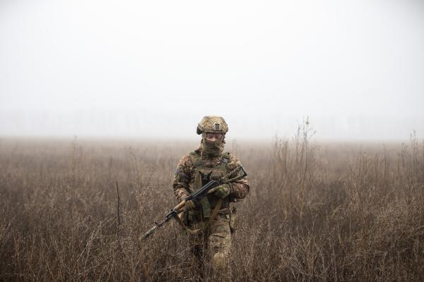 An Ukrainian soldier is seen on the frontline, in Donetsk Oblast, Ukraine on January 29, 2023. Artillery systems are actively used in the Donetsk region, where the intense attacks took place as the Russia-Ukraine War continues for more than 11 months. Artillery batteries are also being used on the frontine, along with various heavy weapons such as warplanes, helicopters, tanks and armored vehicles. (Photo by Mustafa Ciftci/Anadolu Agency via Getty Images)