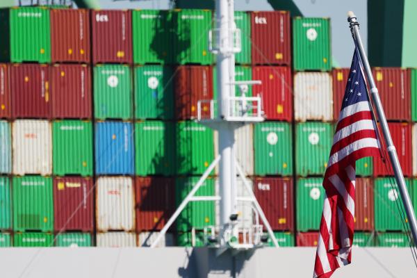 LOS ANGELES, CALIFORNIA - FEBRUARY 07: Shipping containers are stacked on a container ship at the Port of Los Angeles on February 7, 2023 in Los Angeles, California. The Commerce Department reported today that the U.S. posted its largest-ever trade deficit in 2022, $948.1 billion, as Americans imported large quantities of machinery, medicines and industrial items amid weakened global demand and high inflation. (Photo by Mario Tama/Getty Images)