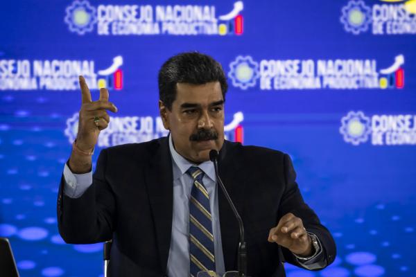 President of Venezuela Nicolas Maduro speaks during a meeting with the "Consejo Nacional de Economía Productiva" at Humboldt Hotel on September 21, 2023, in Caracas, Venezuela. (Carlos Becerra via Getty Images)