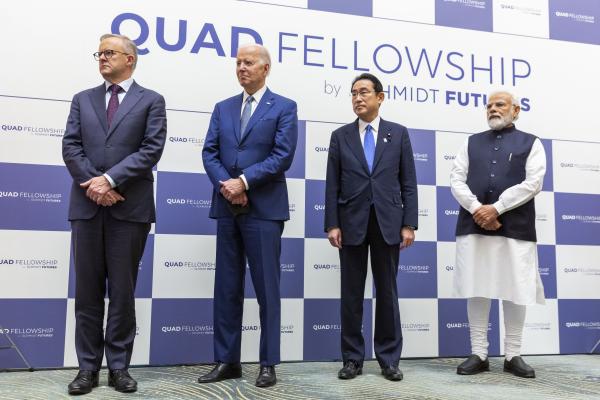 Prime Minister Anthony Albanese, President Joe Biden, Prime Minister Fumio Kishida, and Prime Minister Narendra Modi attend the Quad Fellowship Founding Celebration event on May 24, 2022, in Tokyo, Japan. (Yuichi Yamazaki via Getty Images)