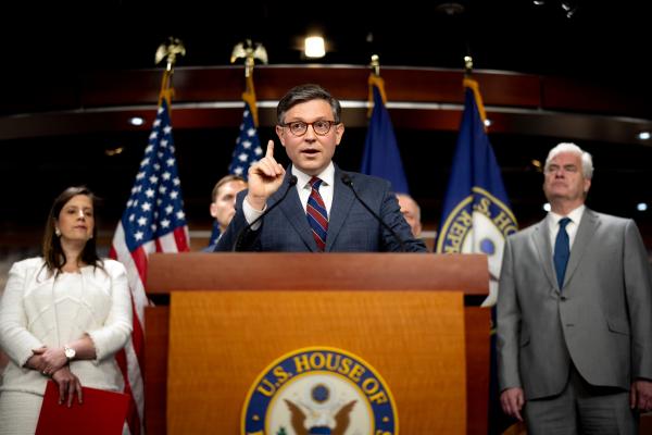 Mike Johnson speaks during a news conference on June 4, 2024, in Washington, DC. (Photo by Andrew Harnik/Getty Images)