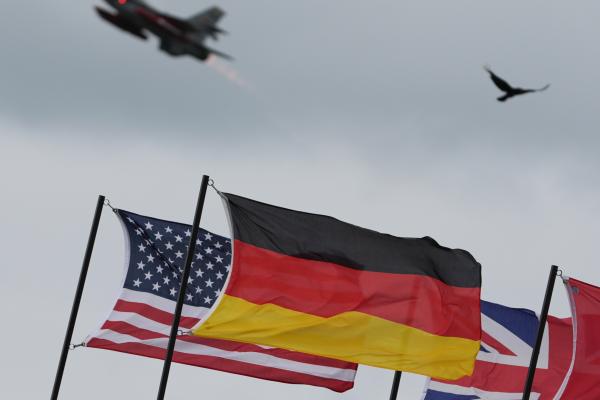 An F-16 fighter jet takes off from Schleswig-Holstein, Jagel, on June 11, 2024. (Photo by Marcus Brandt/picture alliance via Getty Images)