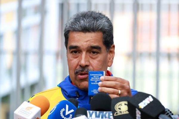 Incumbent President of Venezuela Nicolás Maduro speaks during a press conference on July 28, 2024, in Fuerte Tiuna, Caracas, Venezuela. (Jesus Vargas via Getty Images)