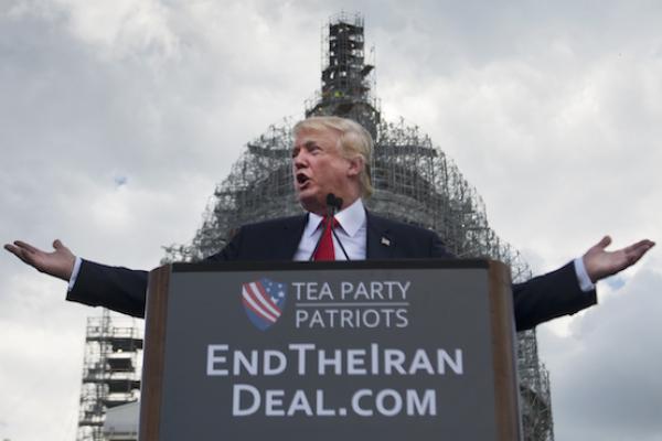 Donald Trump speaks at a the Stop The Iran Nuclear Deal protest in front of the U.S. Capitol in Washington, DC on September 9, 2015. (Linda Davidson/The Washington Post via Getty Images)