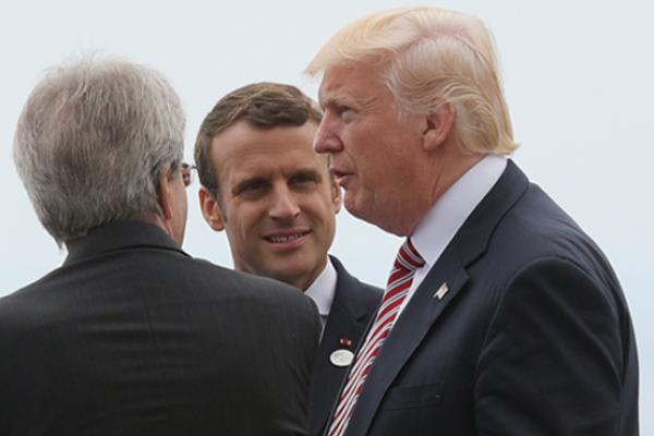 Angela Merkel, Emmanuel Macron, Donald Trump, and Theresa May at the G7 summit, Sicily, May 26, 2017 (MANDEL NGAN/AFP/Getty Images)