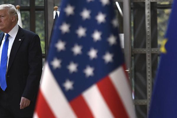 President Donald Trump meeting with EU Chief Jean-Claude Juncker in Brussels on May 25, 2017 (Didier Lebrun/Photonews via Getty Images)