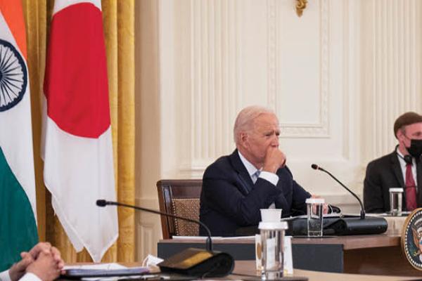 U.S. President Joe Biden (C) and Indian Prime Minister Narendra Modi (L) listen during a Quad Leaders Summit in the East Room of the White House on September 24, 2021. (Getty Images)