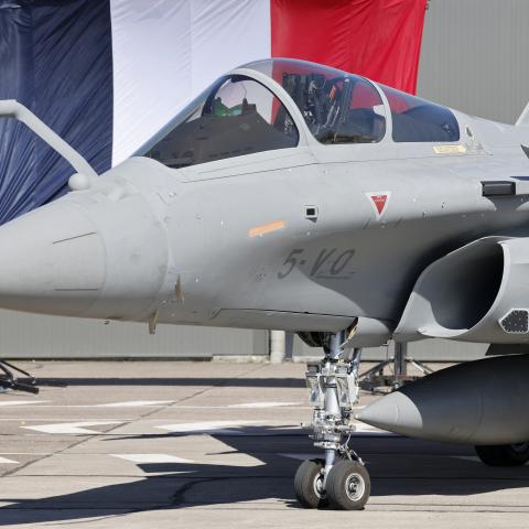This photograph shows a Dassault Rafale aircraft parked on the tarmac of the French Air and Space Force (Armee de l'air et de l'espace) Luxeuil-Saint-Sauveur Airbase in Saint-Sauveur, north-eastern France on March 18, 2025, ahead of the visit of France's President Emmanuel Macron. (Photo by Ludovic MARIN / POOL / AFP) (Photo by LUDOVIC MARIN/POOL/AFP via Getty Images)