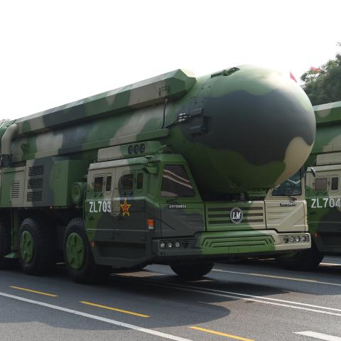 A formation of Dongfeng-41 nuclear missiles takes part in a military parade celebrating the  seventieth anniversary of the founding of the People’s Republic of China in Beijing on October 1, 2019.  (Xia Yifang via Getty Images)