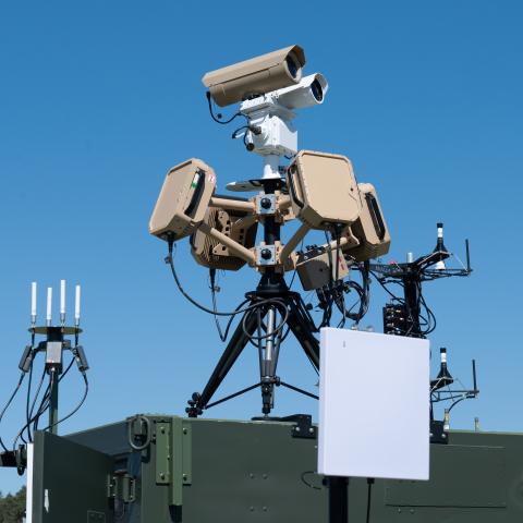 The 52nd Security Forces Squadron, counter small unmanned aircraft system (C-sUAS) program is monitoring the skies for adversary drones during Astral Knight 24 at Powidz Air Base, Poland, May 13, 2024. The Rapidly Deployable Small Uncrewed Aircraft Defense System (RD-SUADS) is part of the integrated air and missile defense incorporating defensive measures to prevent the adversary from effectively employing any type of drone for espionage or offensive. (U.S. Photo by Staff Sgt. Gaspar Cortez)