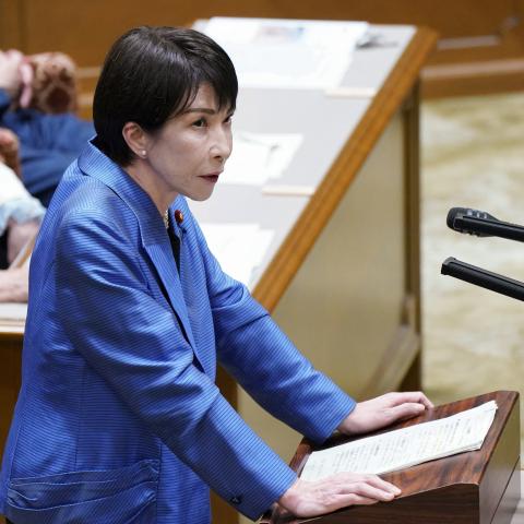 Japan’s Prime Minister Sanae Takaichi takes part in a debate with opposition party leaders in the National Diet in Tokyo on November 26, 2025. (Getty Images)