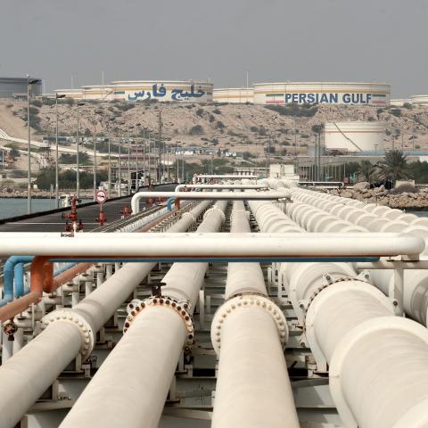 A general view of the Port of Kharg Island Oil Terminal, 25 km from the Iranian coast in the Persian Gulf and 483 km northwest of the Strait of Hormuz, in Iran on March 12, 2017. Kharg Island Oil Terminal brings Iranian oil to the world market. The oil terminal is the world's largest open oil terminal, with 95% of Iran's crude oil exports coming through it. (Photo by Fatemeh Bahrami/Anadolu Agency/Getty Images)