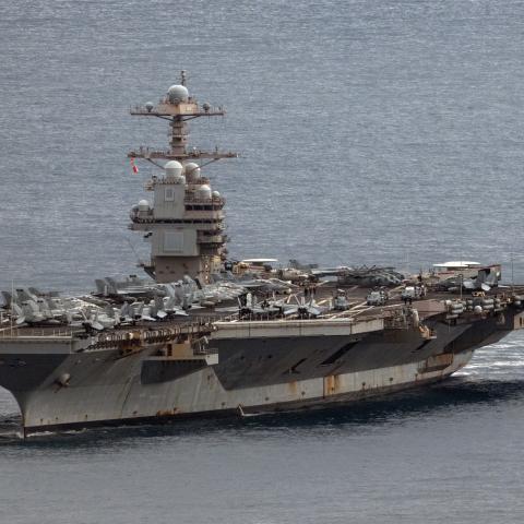 The United States Navy aircraft carrier USS Gerald R. Ford arrives in Souda Bay on March 23, 2026, in Souda, Greece. (Getty Images) Share to Twitter